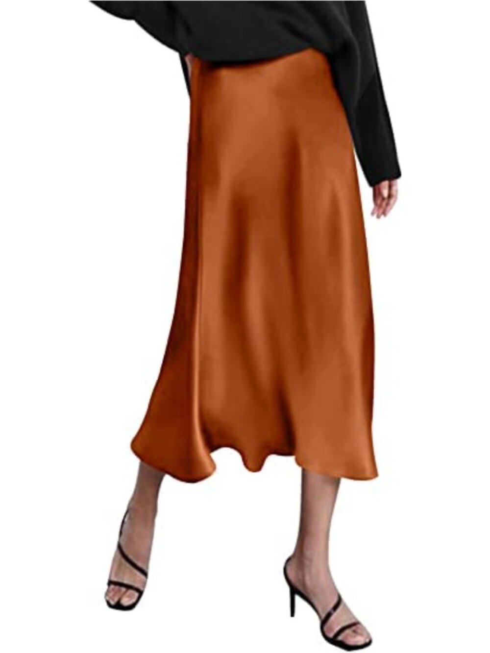 Satin Midi Skirt High Waisted Silk Maxi Women Long Zipper